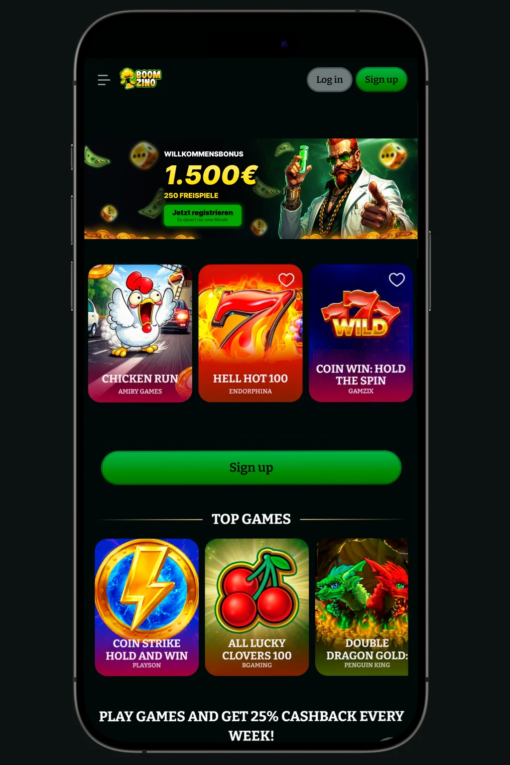 Boomzino Mobile App für iOS und Boni